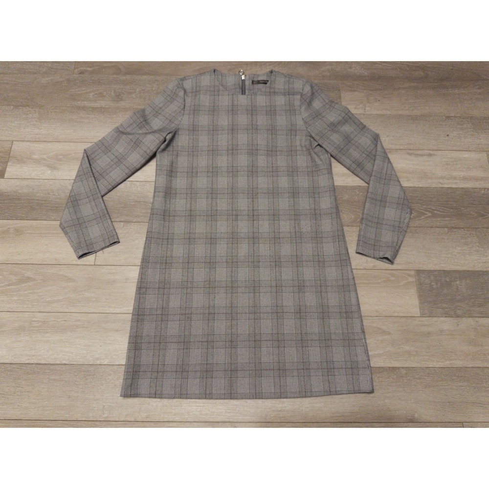 Zara Dress Women Small Grey Glen Plaid Long Sleeve Shift Mini - Picture 4 of 7